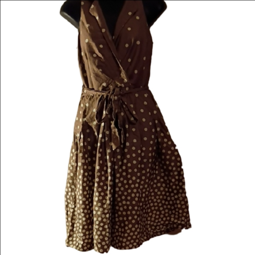 Anne Klein Brown Polka Dot Wrap Midi Dress
